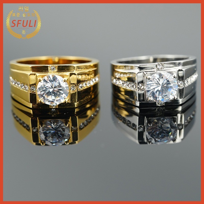 Cincin Tunangan Pria 1 Karat Zirconia 5A Berlapis Platinum