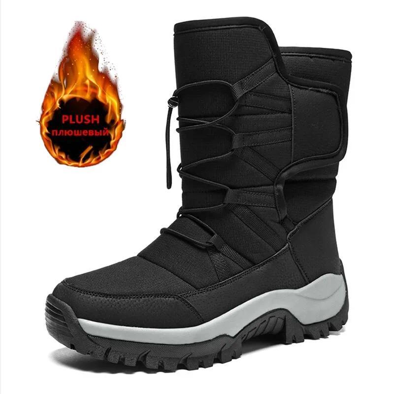 New Winter Hiking Boots Warm Plush Men's Boots High Top Couple Snow Boots Winter Outdoor Anti-Slip A