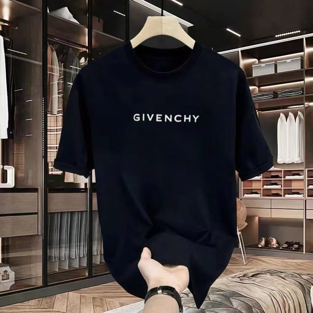 GIVENCHY Kaos Lengan Pendek Leher Bulat Pria Baru dengan Logo Bordir dan Cetakan Fashion Trendy Baya