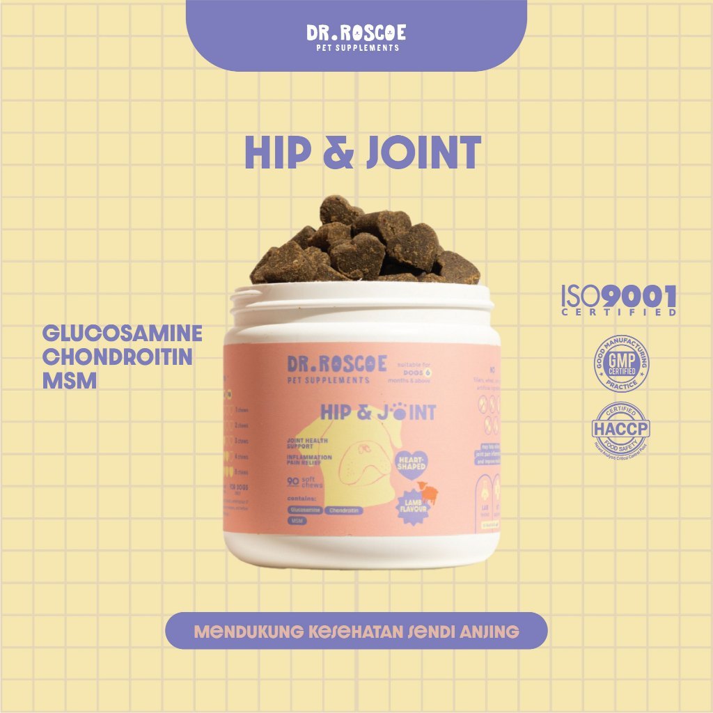 Dr Roscoe Hip & Joint - Vitamin Sendi dan Tulang Anjing untuk Arthritis, Nyeri Sendi, Radang Sendi