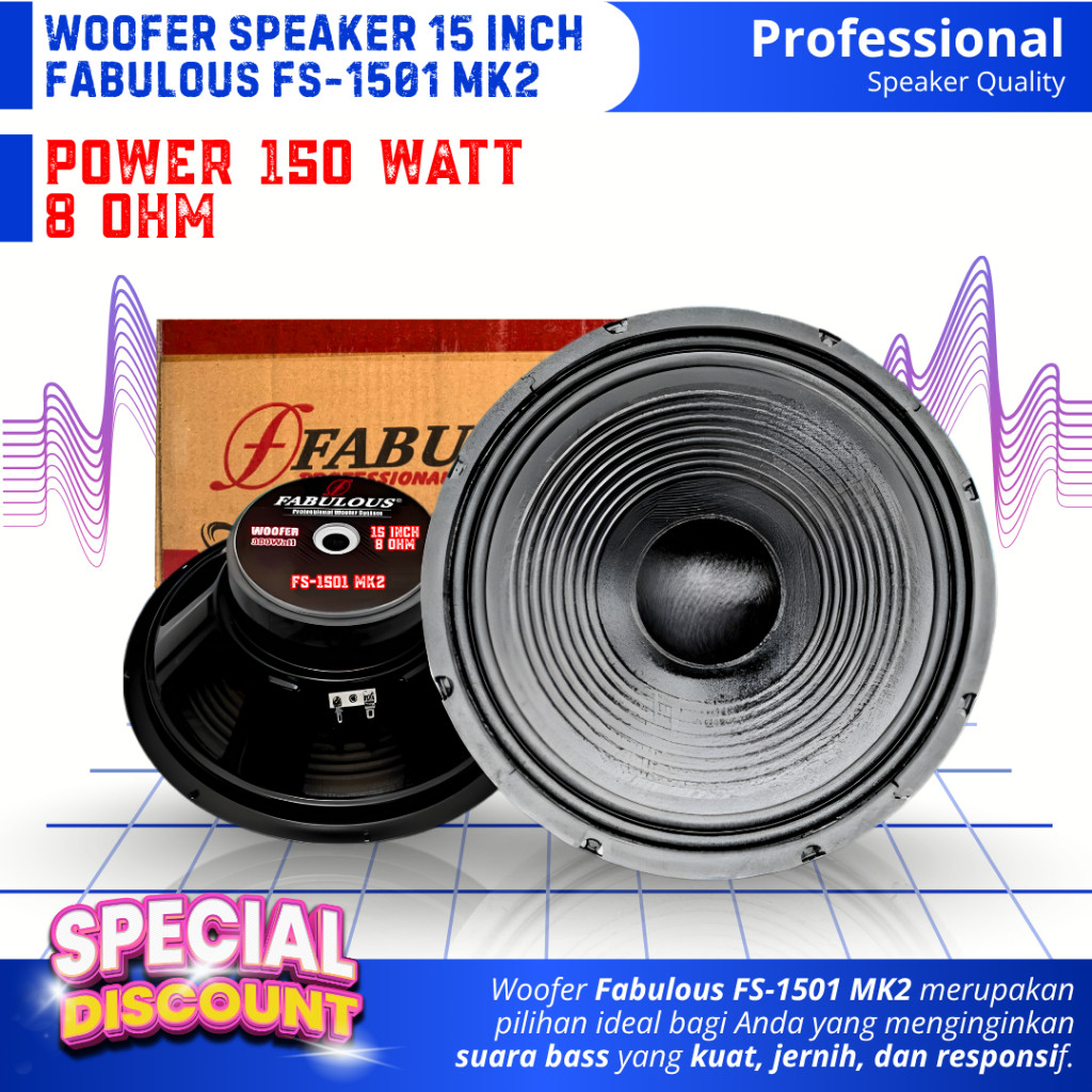Subwoofer Speaker 15 Inch Fabulous FS-1501 MK2 Power 150 Watt 8 Ohm Woofer 15 Inch Double Coil Kompo