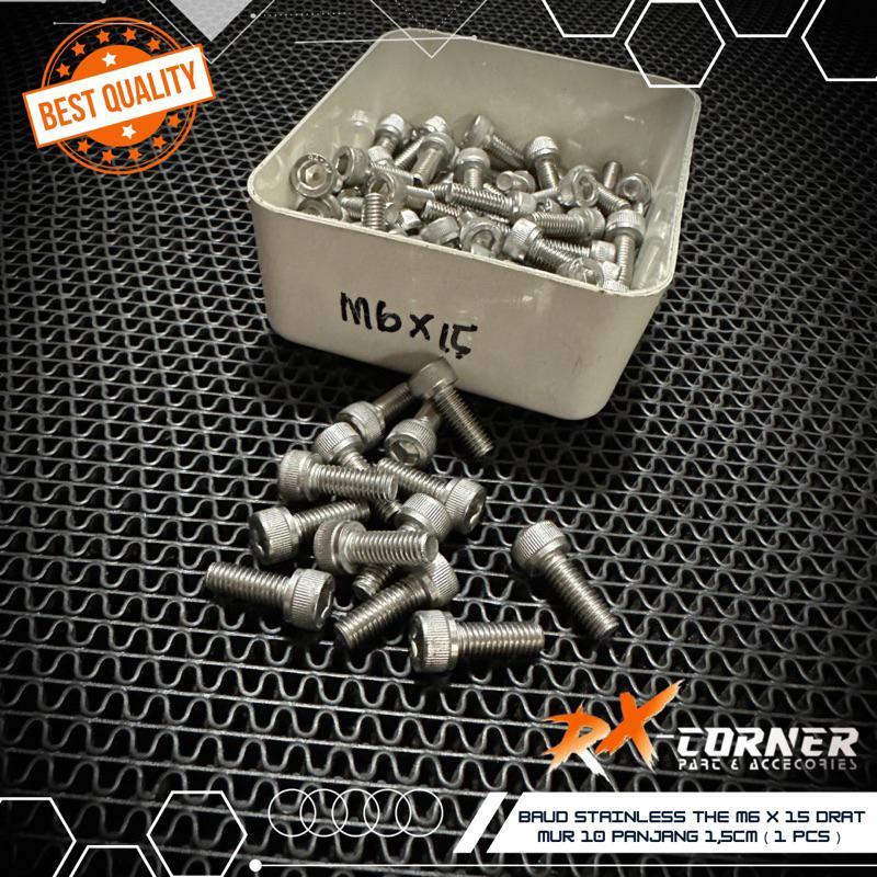 Baut M6x15 drat 10 panjang 1,5cm (perbiji) L Stainless stenlis