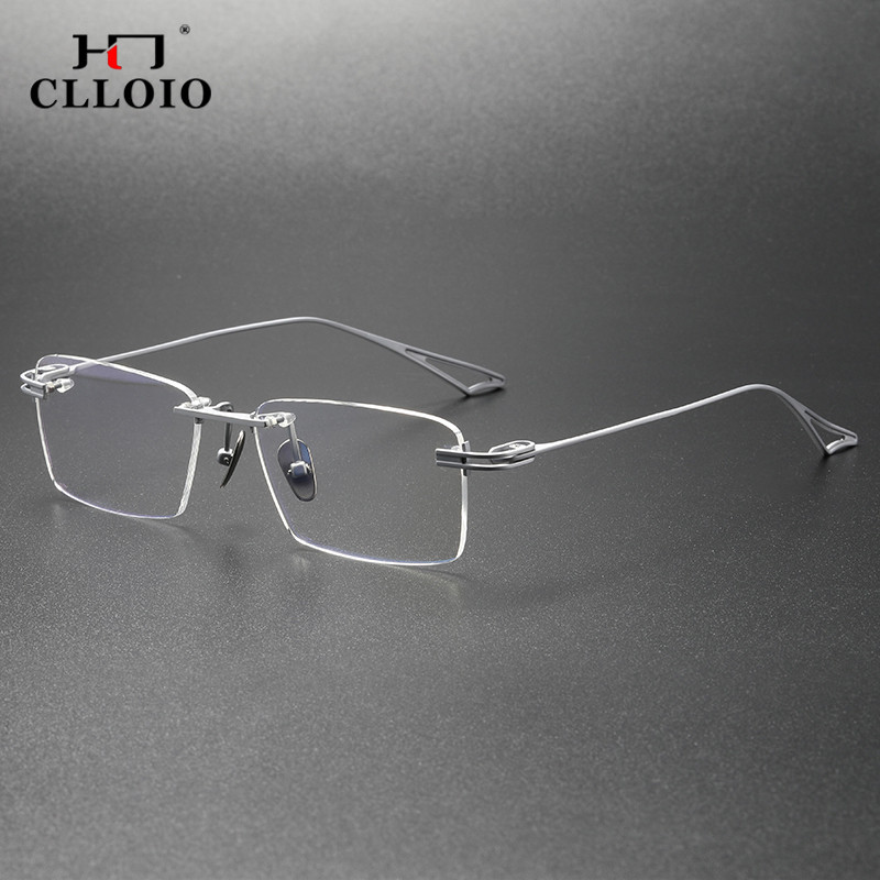CLLOIO Pure Titanium Eyeglasses Frame Men Business Rimless Square Prescription Glasses Ultralight Op