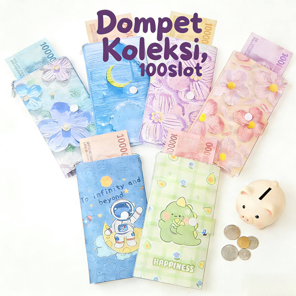 Binder Uang Kertas Tabungan 100 Slot – Dompet Buku Kreatif Cover Kartun Dompet Disiplin Polos Mini  