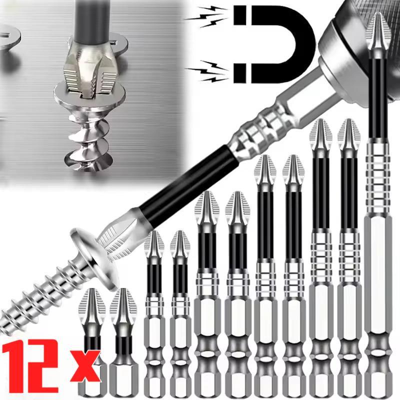 1/2 Set Mata Obeng Magnetik Kuat Kepala Silang Anti-Selip Baja Tahan Benturan Mata Obeng Listrik