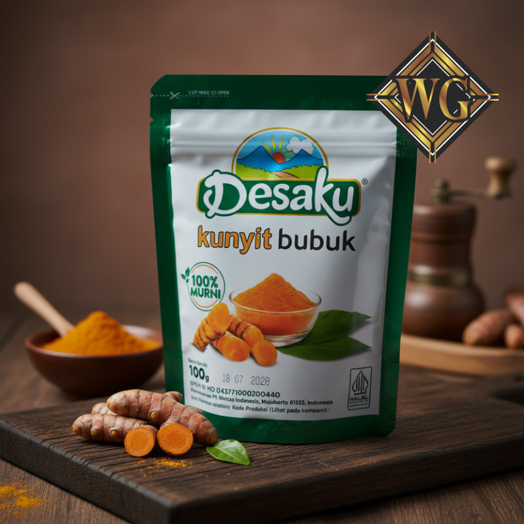 Desaku Kunyit Bubuk 1 Pack 24 Sachet – 100% Kunyit Murni, Bumbu Masakan Alami & Sehat Tanpa Campuran
