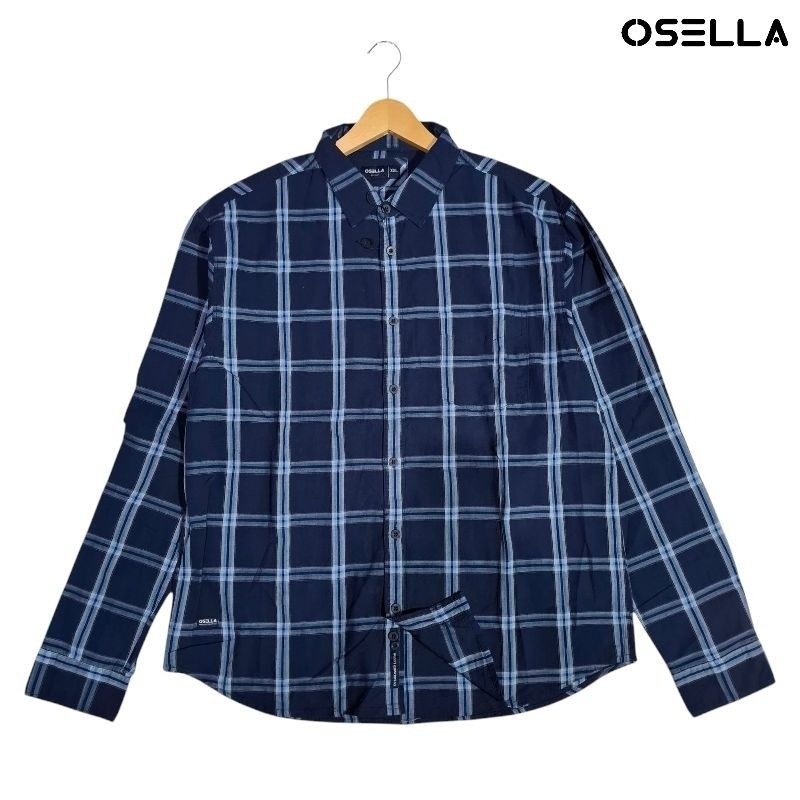 OSELLA Kemeja Kasual Pria Lengan Panjang Navy/Abu abu