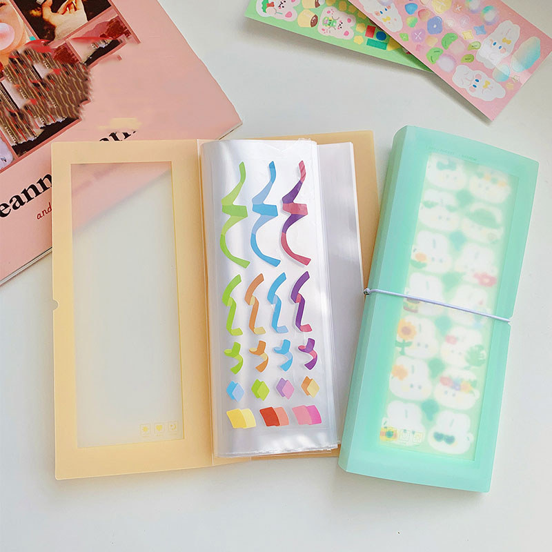 Macaron Guka sticker storage book Ins Korean Transparent Stickers Storage Book Long Strip Storage Ta