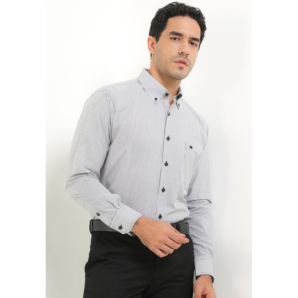 Kemeja Lengan Panjang Guy Laroche Stripe Roddef - Azore Black Breathable