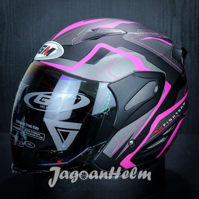 GM HELM FIGHTER GV2 | BLACK PINK DOFF | SINGLE VISOR