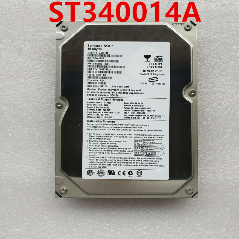 Original New HDD For Seagate 40GB IDE 3.5" 2MB 7200RPM For Internal HDD For Desktop HDD For ST340014