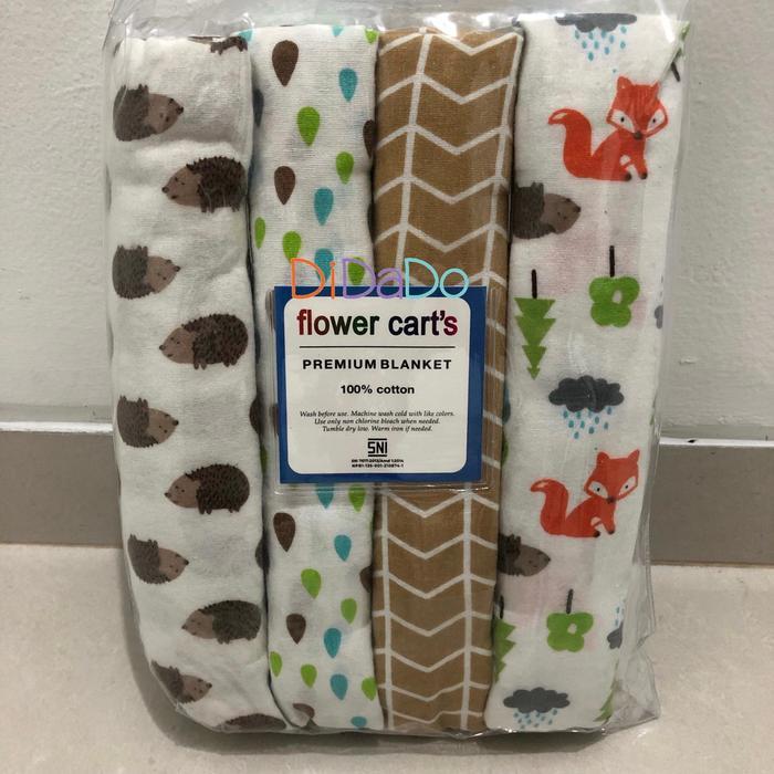 Bedong bayi 4in1 Flanel Flower Cart's Selimut Bayi Alas Katun - Fox Owl Brown
