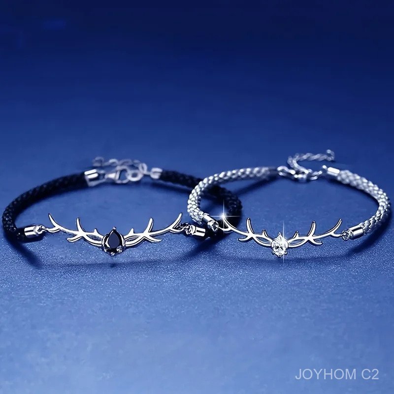 COD Gelang Hati Tanduk Rusa Perhiasan Tembaga Gaya Zircon untuk Wanita Hadiah Hari Valentine Natal