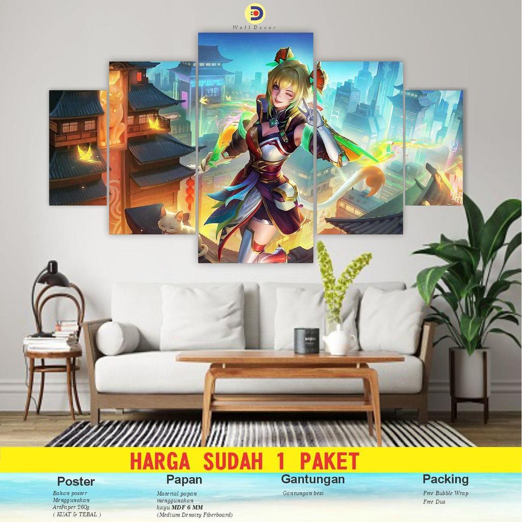 Dekorasi Kamar  Pajangan  1set Poster Kayu Hero MOBILE LEGEND ML  Pajangan Hiasan Dinding WANWAN  5p