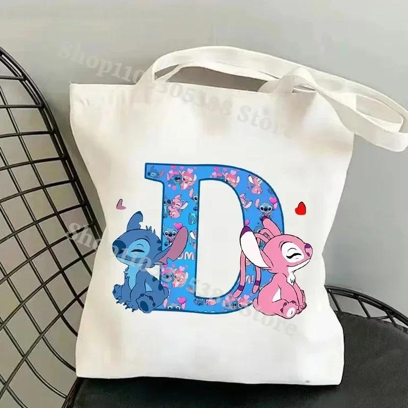 MINISO Disney Stitch Cartoon Letters Handbag Foldable Reusable Shopper Harajuku Style Bag Student To