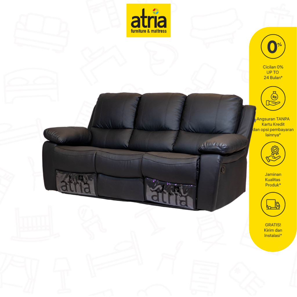 Atria Sofa Recliner Livana Black/Tan 3 Seater
