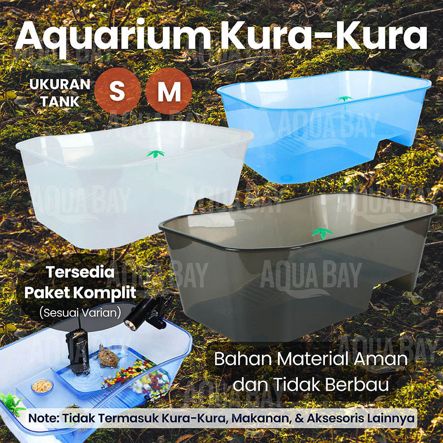 Kandang Turtle Tank  Size S M Tank Bak Ember Rumah Vivarium Aquarium Kura Reptile Tempat Basking Tor