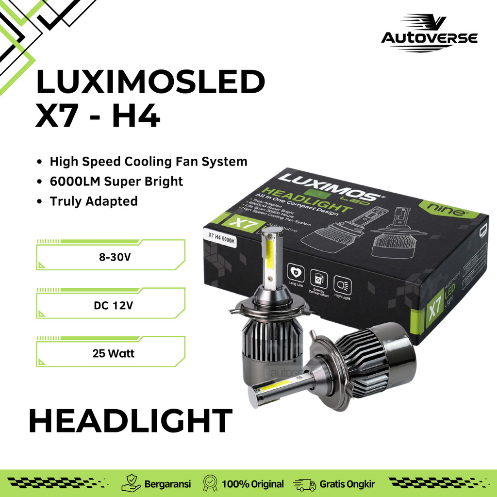 Lampu LED Mobil Foglamp Headlamp H4 HB3 HB4 50W Putih Super Terang Tembus Hujan Kabut PNP X7 LUXIMOS