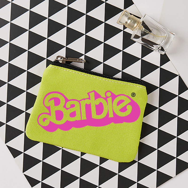 Miniso Co Brand IP Barbie Letter Canvas Bag Pure Zipper Coin Key Bags Money Pocket Women Men Hand-he