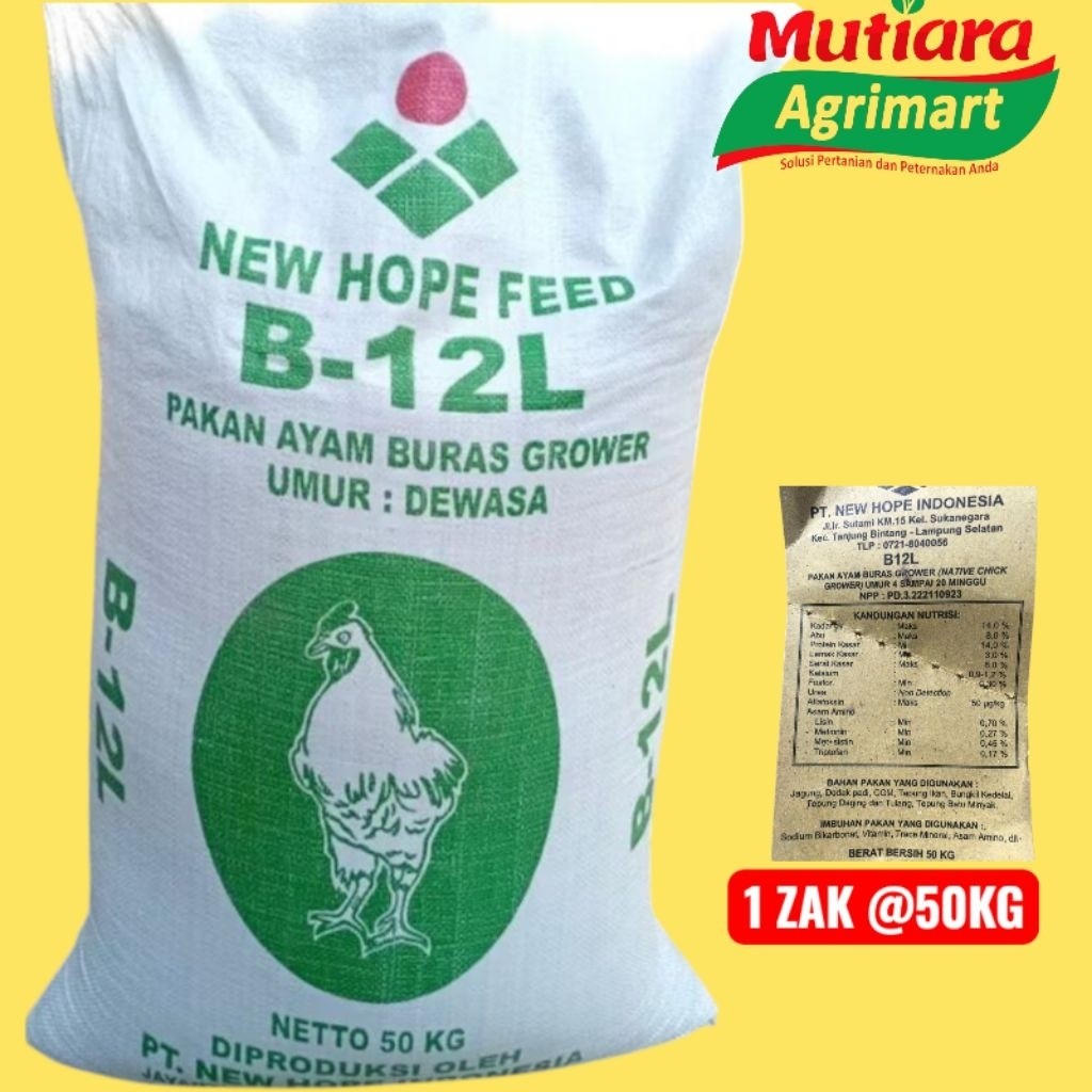 TergacorPAKAN AYAM BURAS B 12 L NEW HOPE 1 ZAK @50KG // PAKAN AYAM BURAS // VOER AYAM TERMURAHTerbai