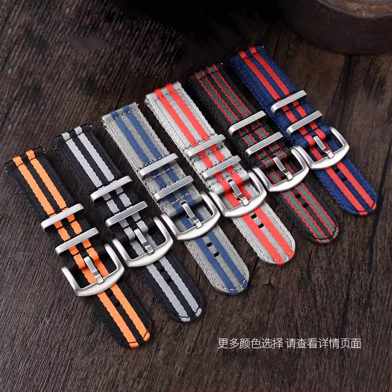 Nylon canvas Watch strap For Rolex Tudor Seiko 20mm 22mm Stripe contrast Black Green Blue Gray Red O