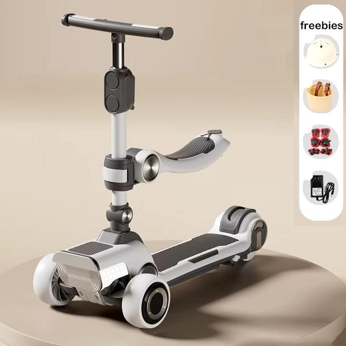 Skuter Listrik Anak Lipat/Skuter Anak/Mainan Anak/Skuter Anak Roda 3/Kids Scooter - Abu Abu