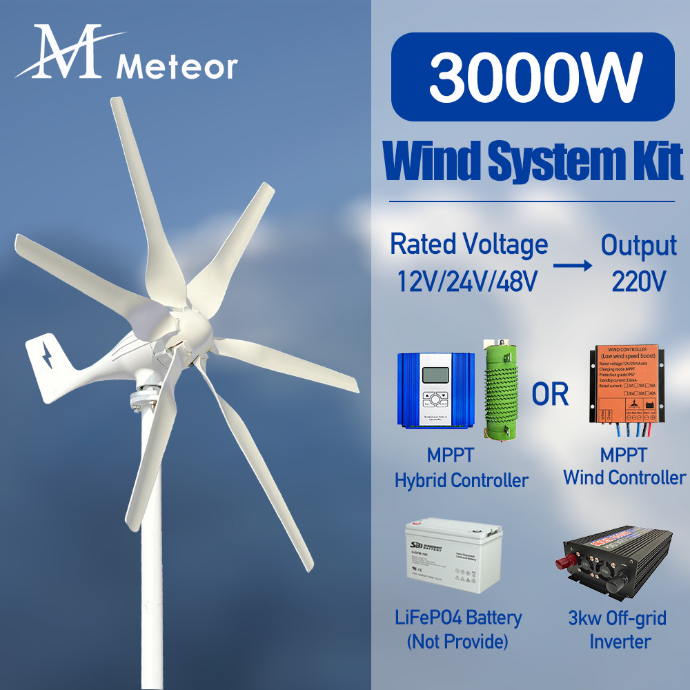 2000W 3000W Windmill Wind Turbine Generator Complete Power Supply System Kit Electric Generator Free