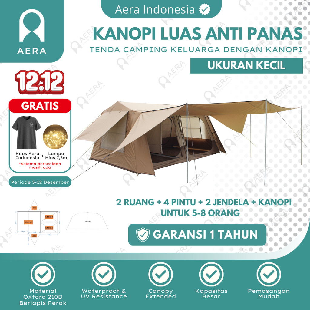 Tenda Camping Keluarga 2 Ruang 5 - 8 Orang Dengan Kanopi | Tenda Camping Outdoor Waterproof | Tenda 