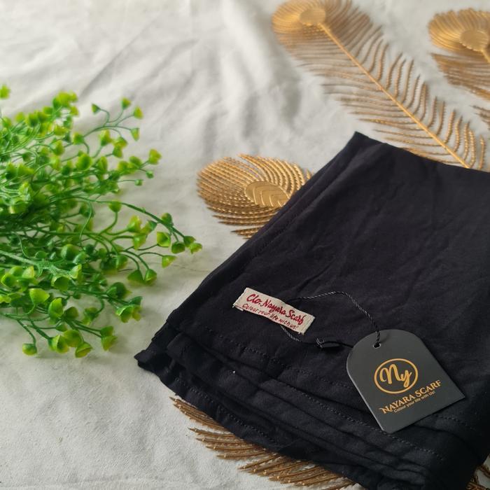 PASHMINA KAOS TURKYS RAYON 180cm x 60cm | PASHMINA KAOS POLOS Muslim Jilbab Wanita Kerudung - hitam