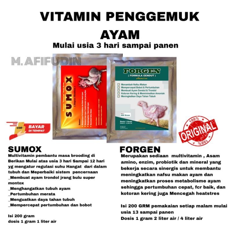 [star lolipop] Paket Hemat [ 2 BUNGKUS SUMOX & FORGEN  ] VITAMIN AYAM - SUPLAMEN AYAM -OBAT AYAM  Un