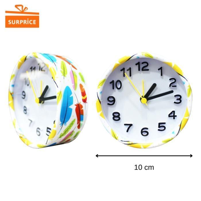 Jam Weker Motif Daun / Jam Beker / Jam Alarm - Bulu Putih, Dus+Bubble