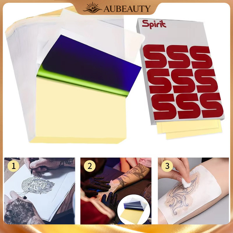 Aubeauty 20Pc Kertas transfer tato, mesin transfer gambar tangan, desain tato serbaguna, perlengkapa