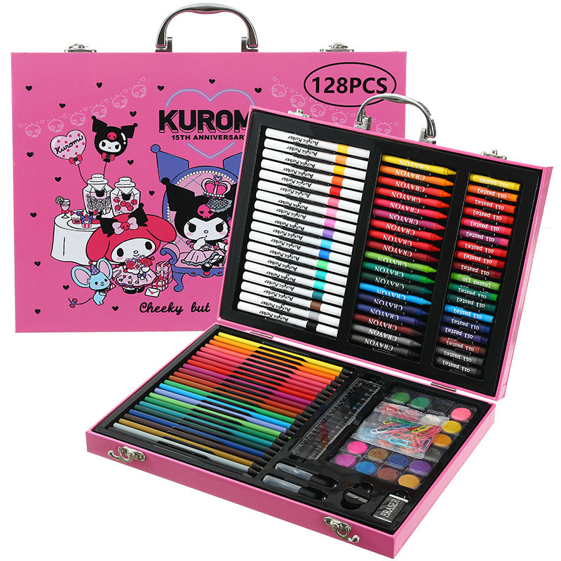 Crayon Warna Set 128pcs Koper Besi Set Perlengkapan Melukis Anak 128 Piece - Kotak Hadiah Peralatan 
