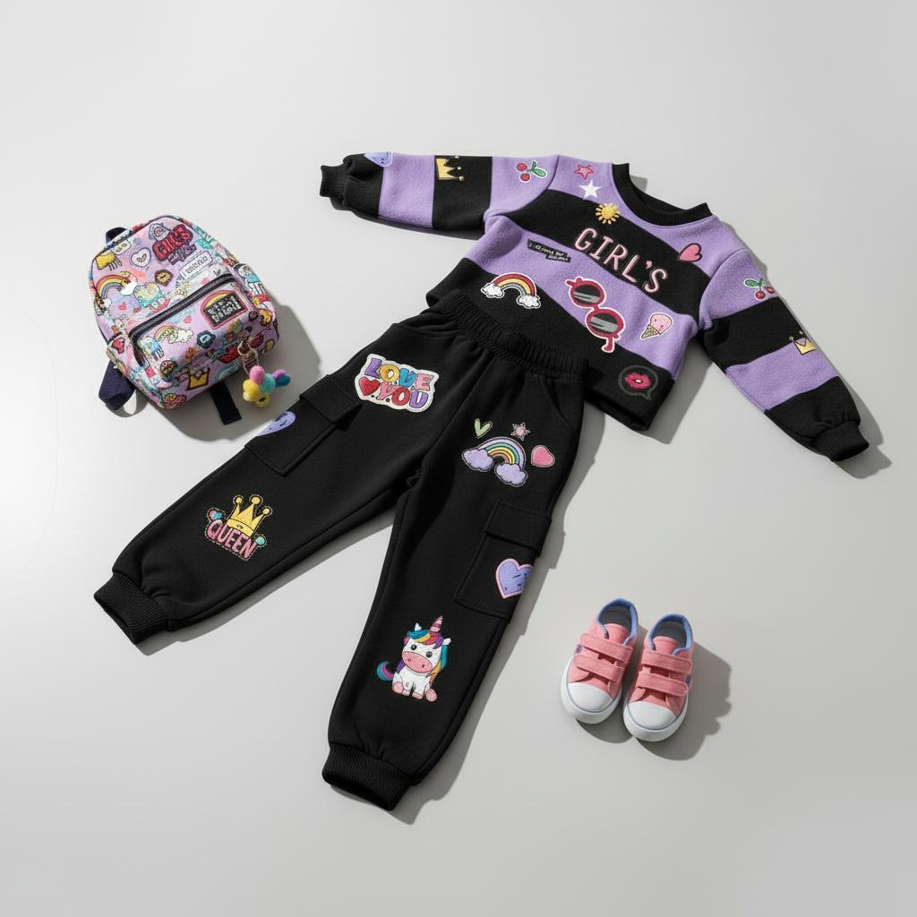 GNN Baju Setelan Anak Perempuan Umur 2-10 Tahun Setelan Sweater Crop Anak Bahan Cotton Babyterry Swe