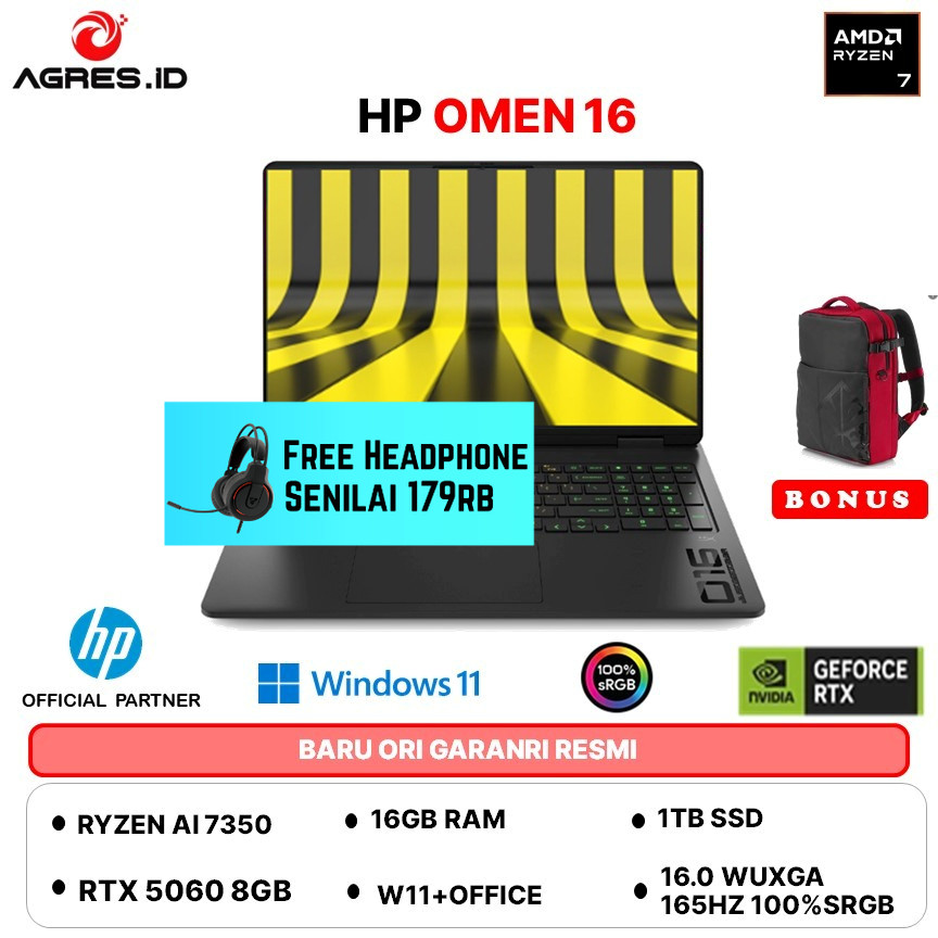 HP OMEN 16 RYZEN AI 7 350 RTX5060 8GB 16GB 1TB W11+OHS+M365B 16.0WUXGA 165HZ 4ZRGB 100SRGB AP0176AX