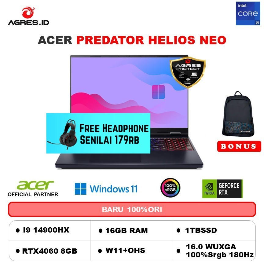 ACER PREDATOR HELIOS NEO 16 I9 14900HX RTX4060 8GB/ 16GB 1TB W11+OHS 16.0WQXGA 180HZ SRGB100 4ZRGB