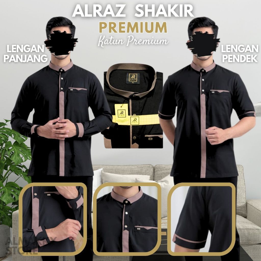 KOKO HITAM PREMIUM ALRAZ SHAKIR LENGAN PANJANG LENGAN PENDEK - Kemko Kemeja Koko Jumbo Katun Premium