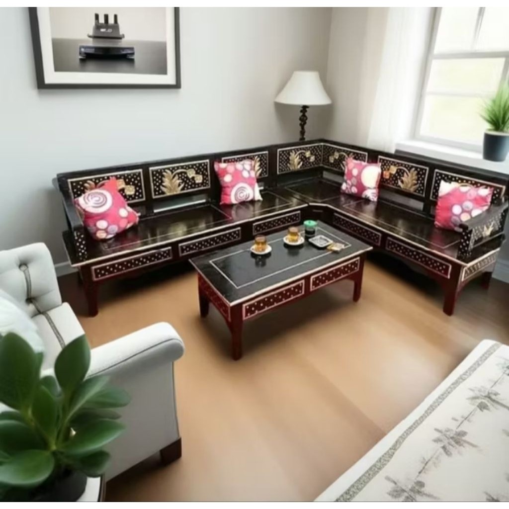 kursi sudut kayu/meja kursi ruang tamu