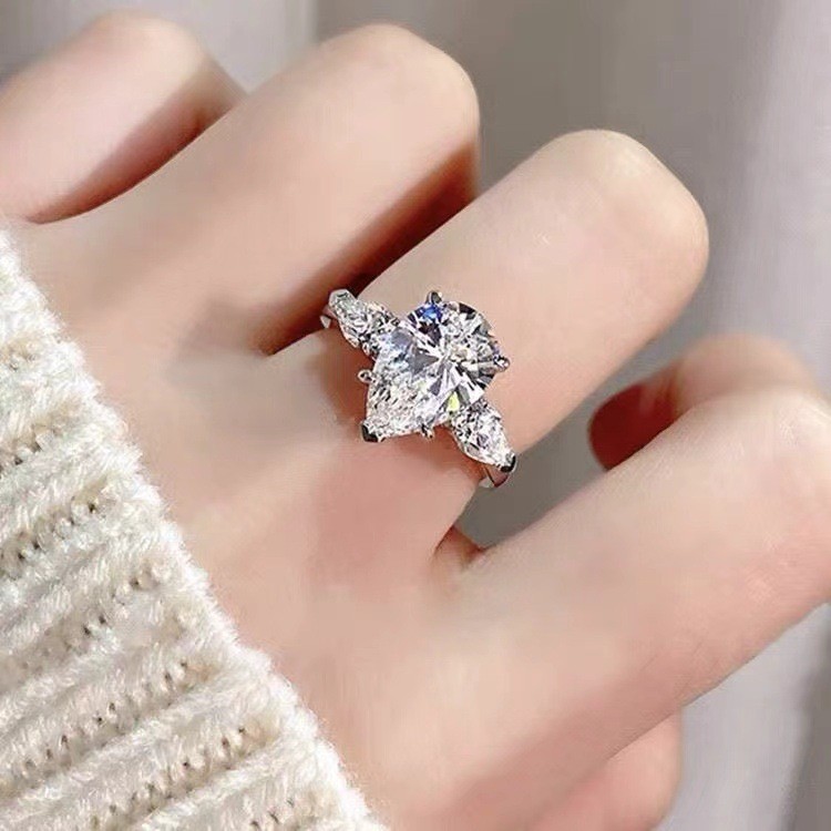 3Cincin Berlian Karat Cincin Pertunangan Berlian Bentuk Pir Cincin Zirconia Kristal Novel