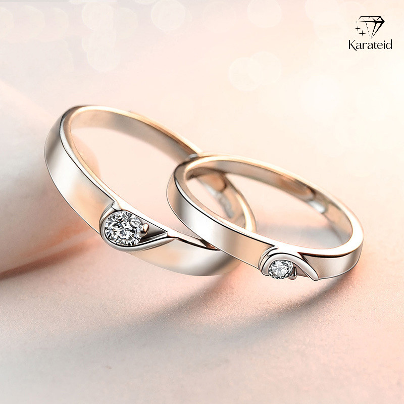 Cincin Couple Perak Kawin Couple Nikah Hadiah Pernikahan Adjustable Tunangan Cincin Titanium Berlian
