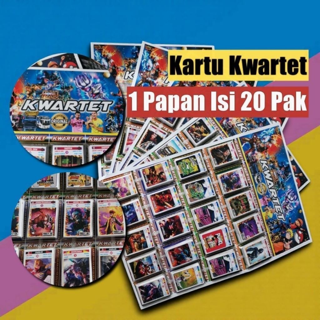 Kartu Kwartet lembaran isi 20 bngkus/Pack  Bermacam Karakter Hero Termurah per pack/bungkus isi 32 k