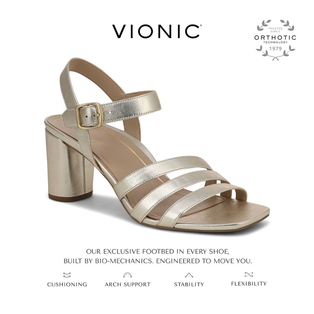 Vionic Nora Gold Heels Wanita