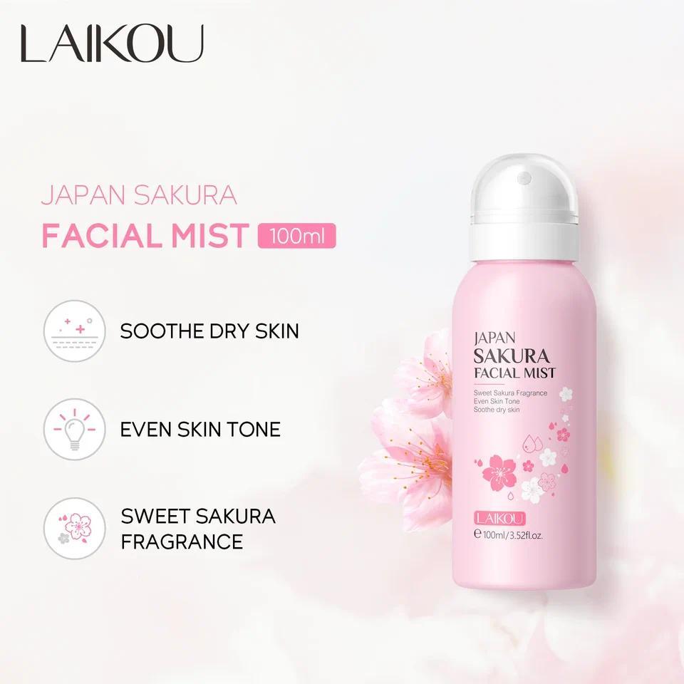 LAIKOU Sakura Facial Mist  Toner Hydrating Moisturize Gentle Repair Brightening Skin Improve Glow Se