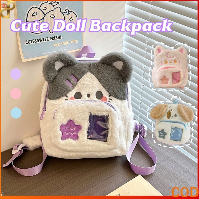 Backpack Bulu Halus Wanita Tas Ransel Bulu Anak Cat Puppies Tas Sekolah Anak Tas Bulu
