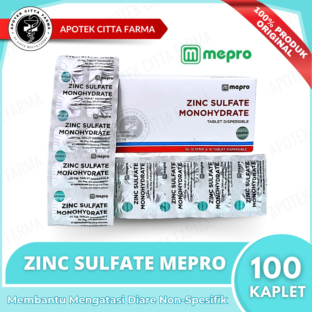 Zinc Zulfate Monohydrate MEPRO 1 Box - Mencegah / Mengatasi Kekurangan Zinc