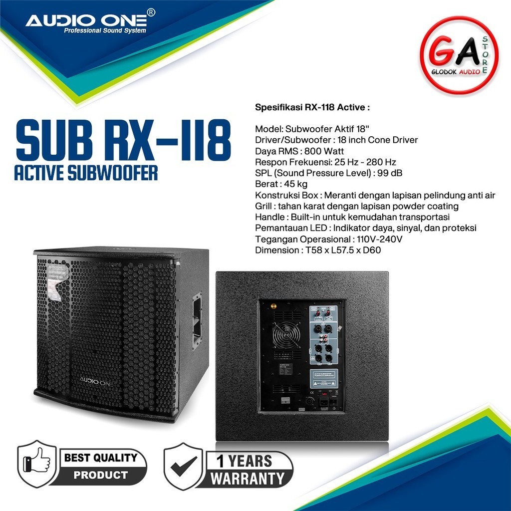 1Unit Speaker 18IN - AUDIO ONE 18INCH SUBWOOFER TYPE RX118 - 18 inch SUBWOOFER PASIF - AKTIF ( HARGA