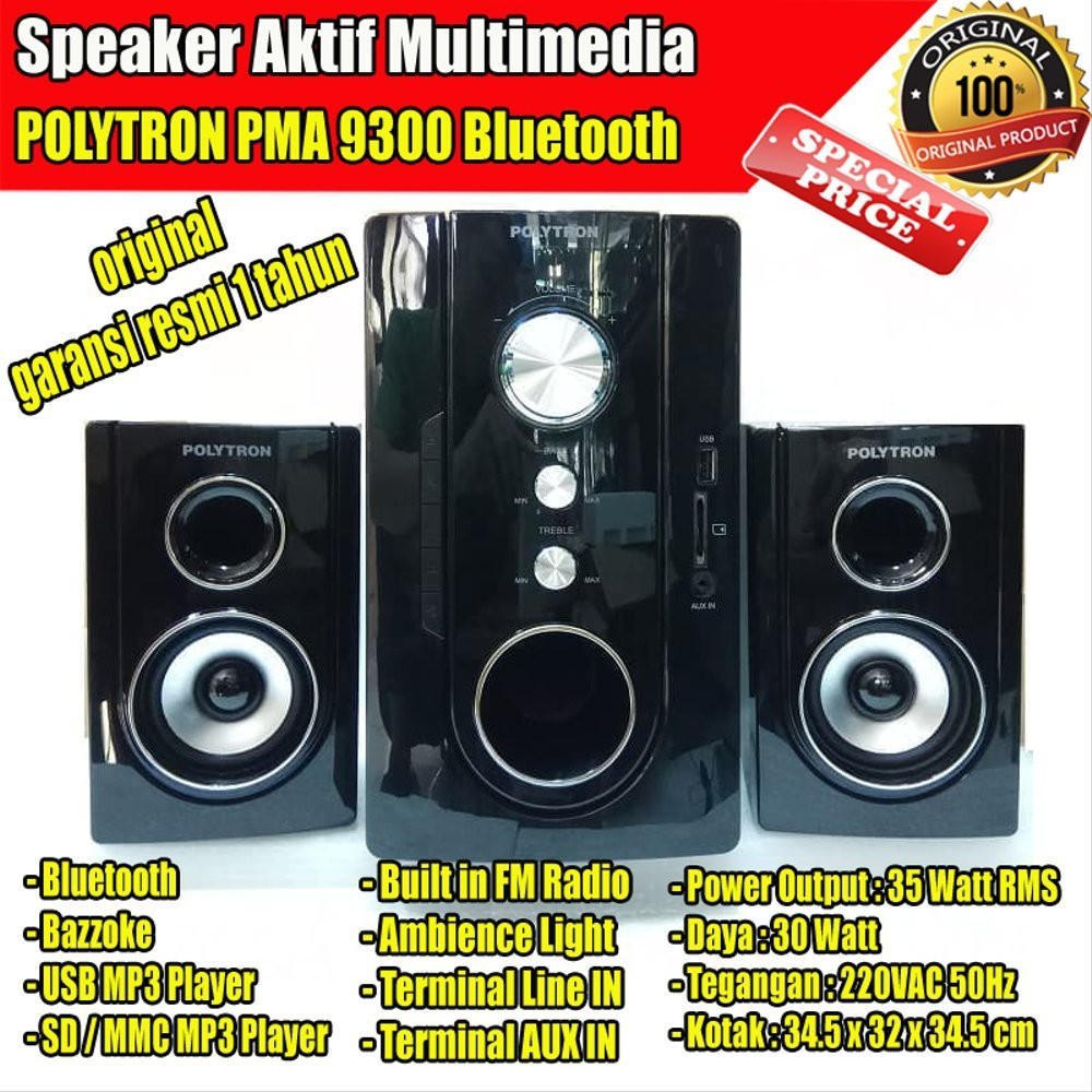 SPEAKER POLYTRON PMA 9300 USB BLUETOOTH MULTIMEDIA AUDIO SPIKER AKTIF ACTIVE TERMURAH AWET ORIGINAL