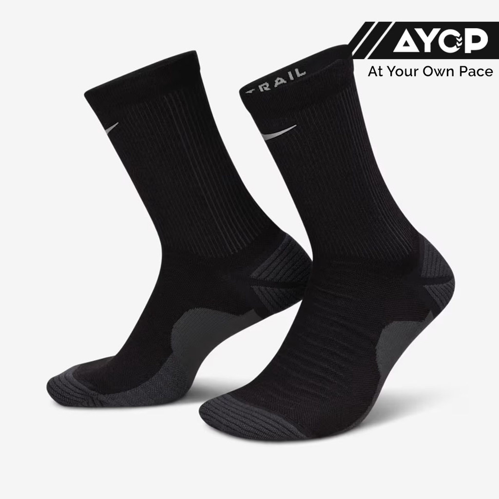 (1 Pair) Nike Trail Running Crew Unisex Running Socks - Black