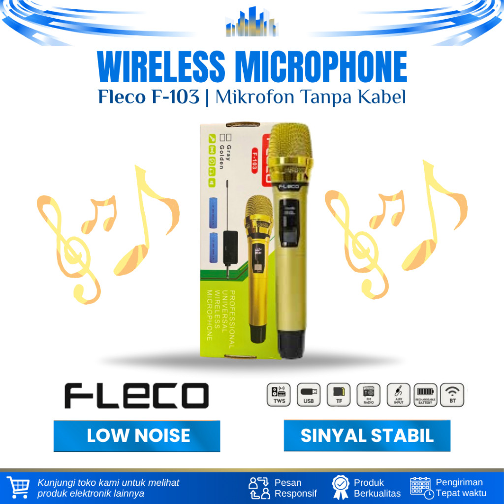 MIC WIRELESS SINGLE FLECO F-103 MIC KARAOKE WIRELESS MICROPHONE UHF PROFESSIONAL MIKROFON WIRELESS