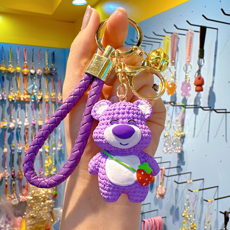 Lucu Gantungan Kunci Anti - Hilang Beruang Stroberi - Liontin Boneka Perhiasan, Cocok Tas Anak TK, G